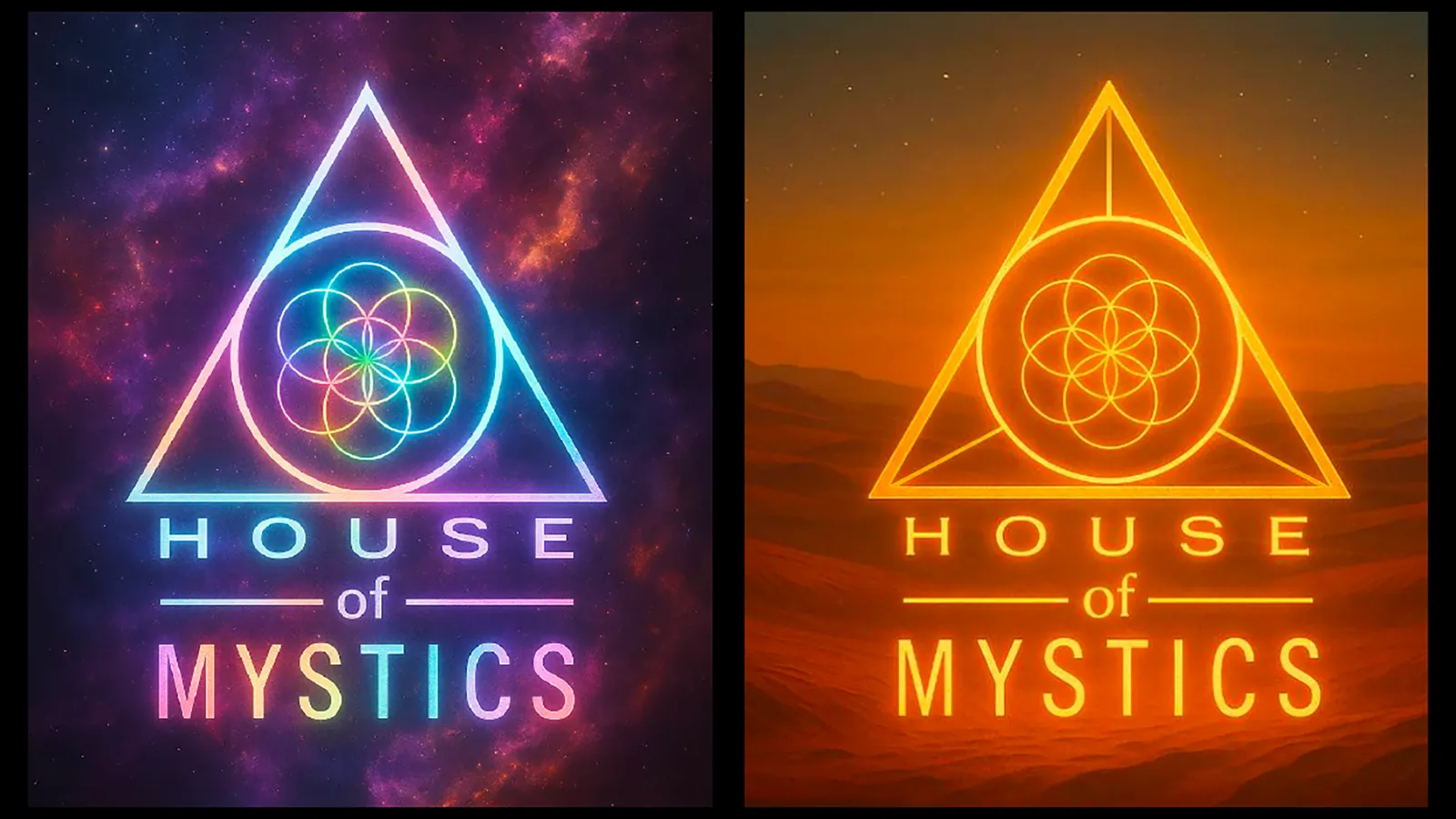 The logo triangle shown side by side in its three-dimensional and two-dimensional forms.