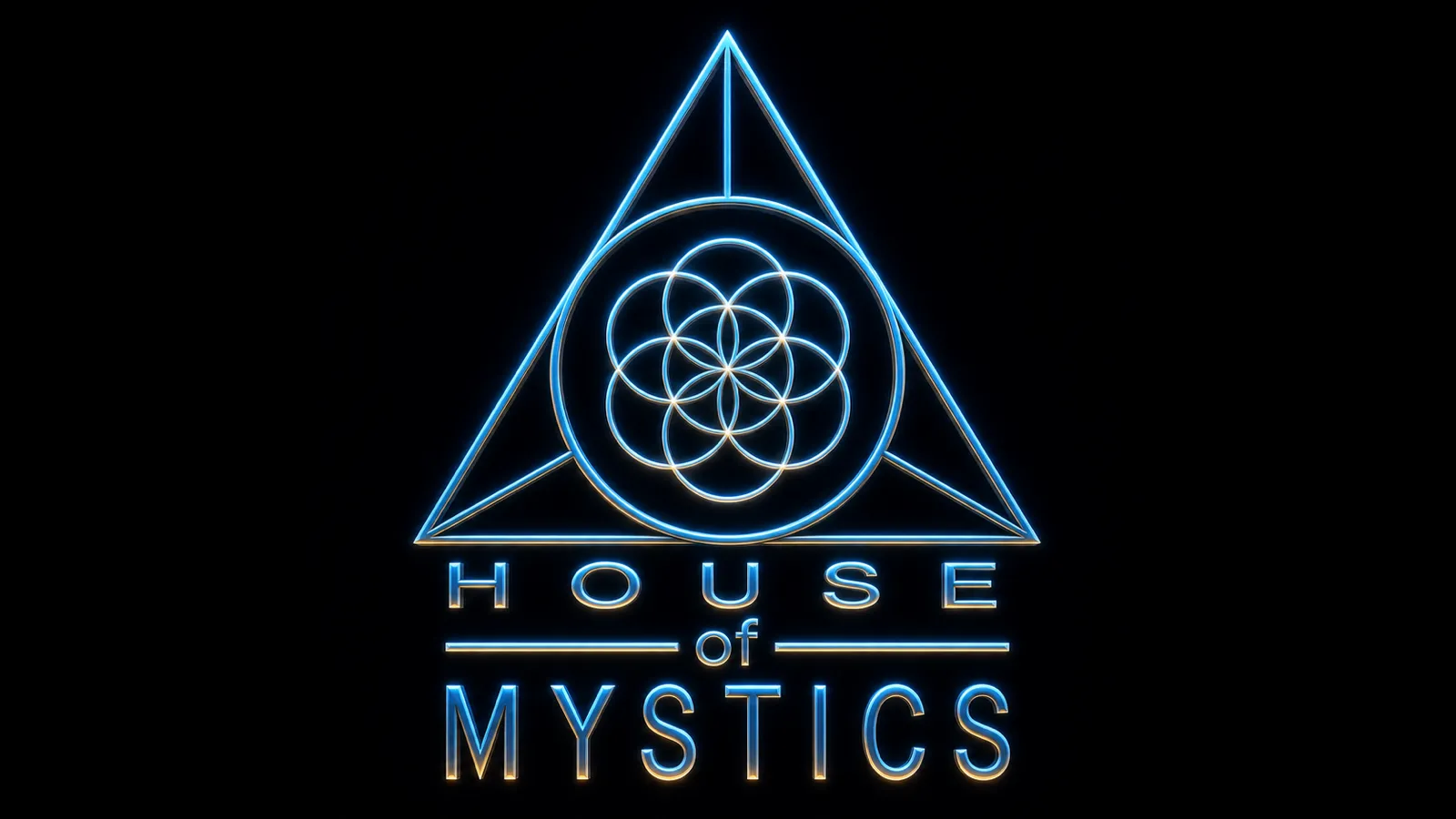 House of Mystics. The completed logo in its styled form, finishing the sentence the words begin.