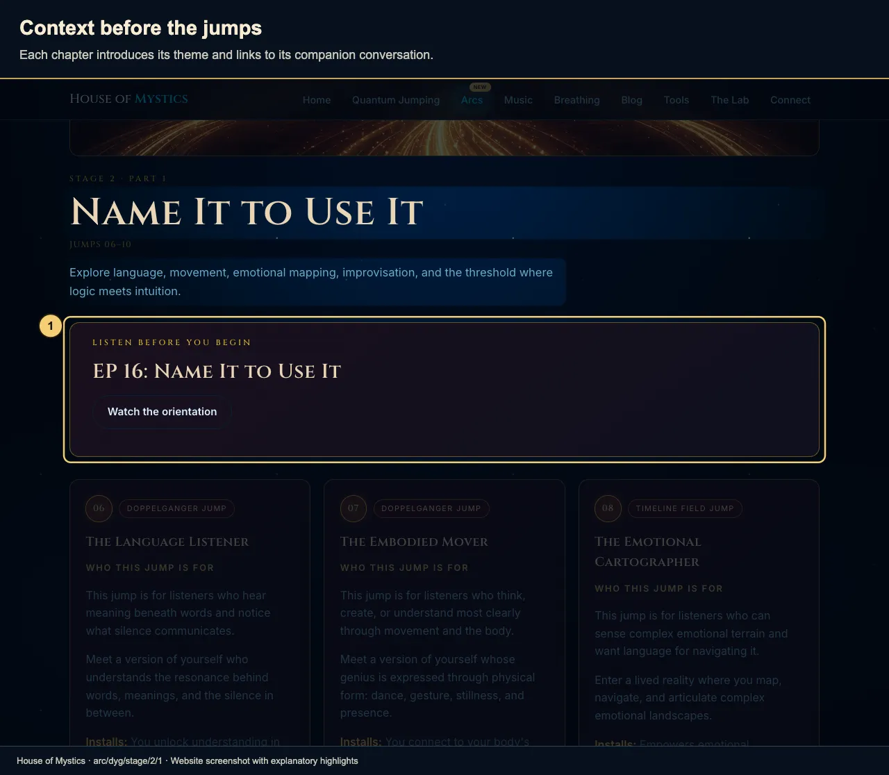 The Name It to Use It chapter title and description are bright, and Episode 16 is outlined in gold above the jumps.